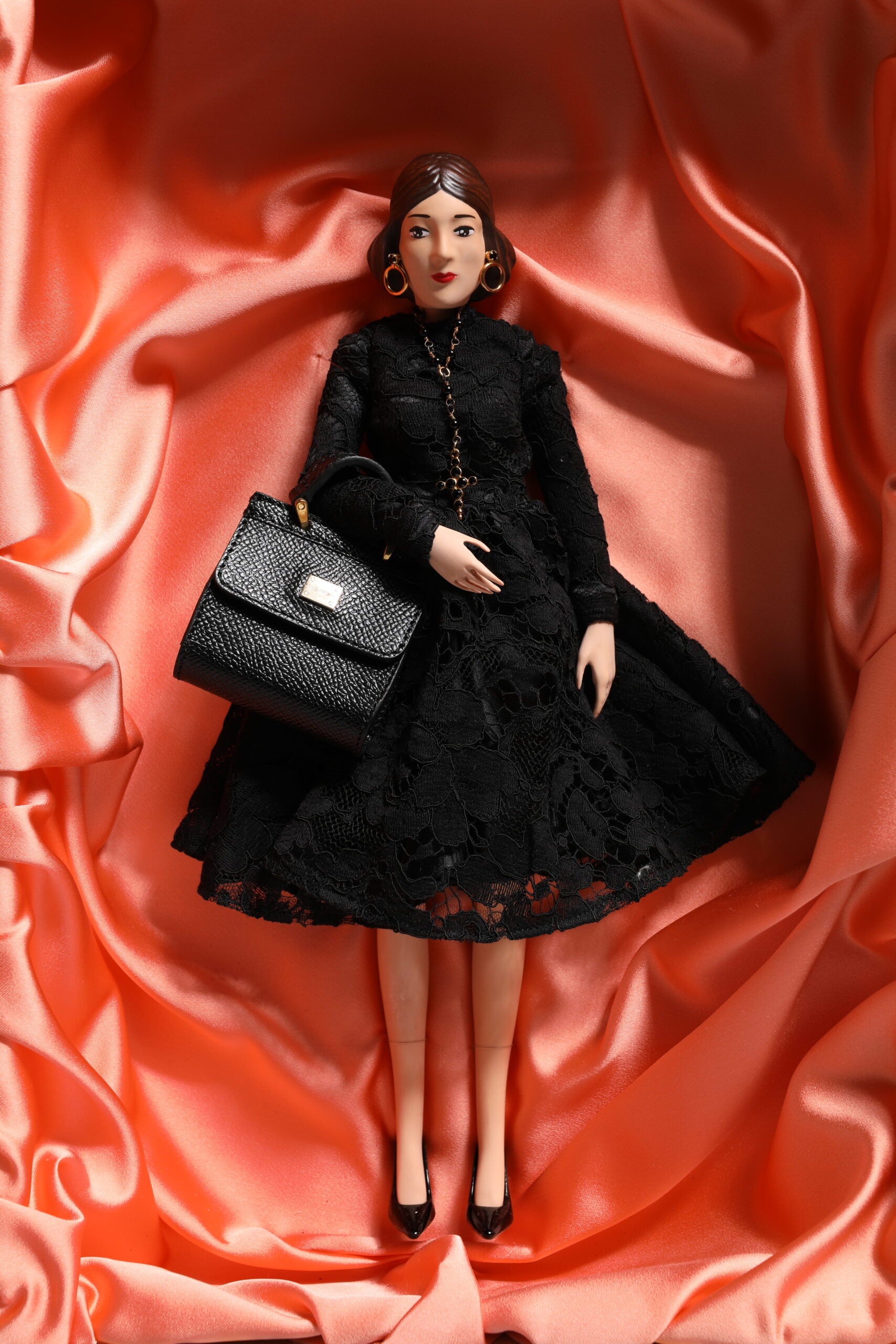 Dolce & Gabbana Black Dress Ceramic Porcelain Fashion Leather Sicily Dolls - CARMELA nr 160/200