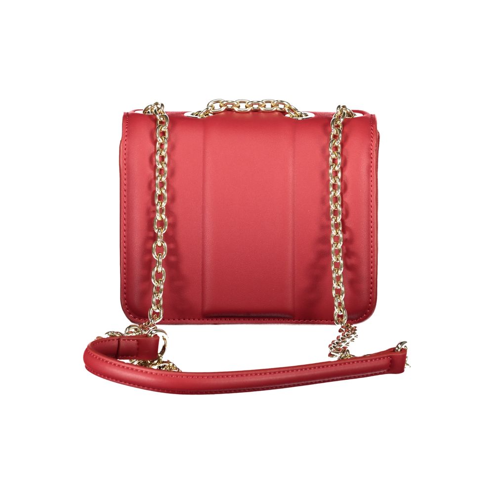 Mario Valentino Red Smooth Leather Handbag with Chain Detail