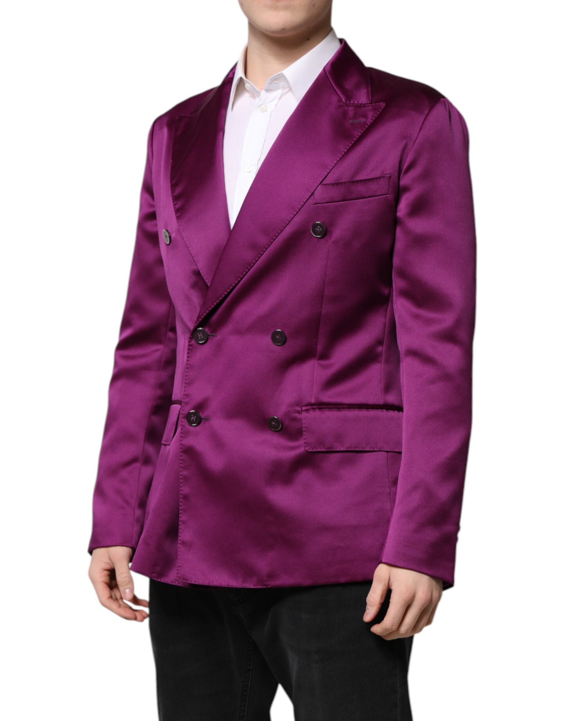 Dolce & Gabbana Purple Double Breasted Slim Fit Blazer Coat