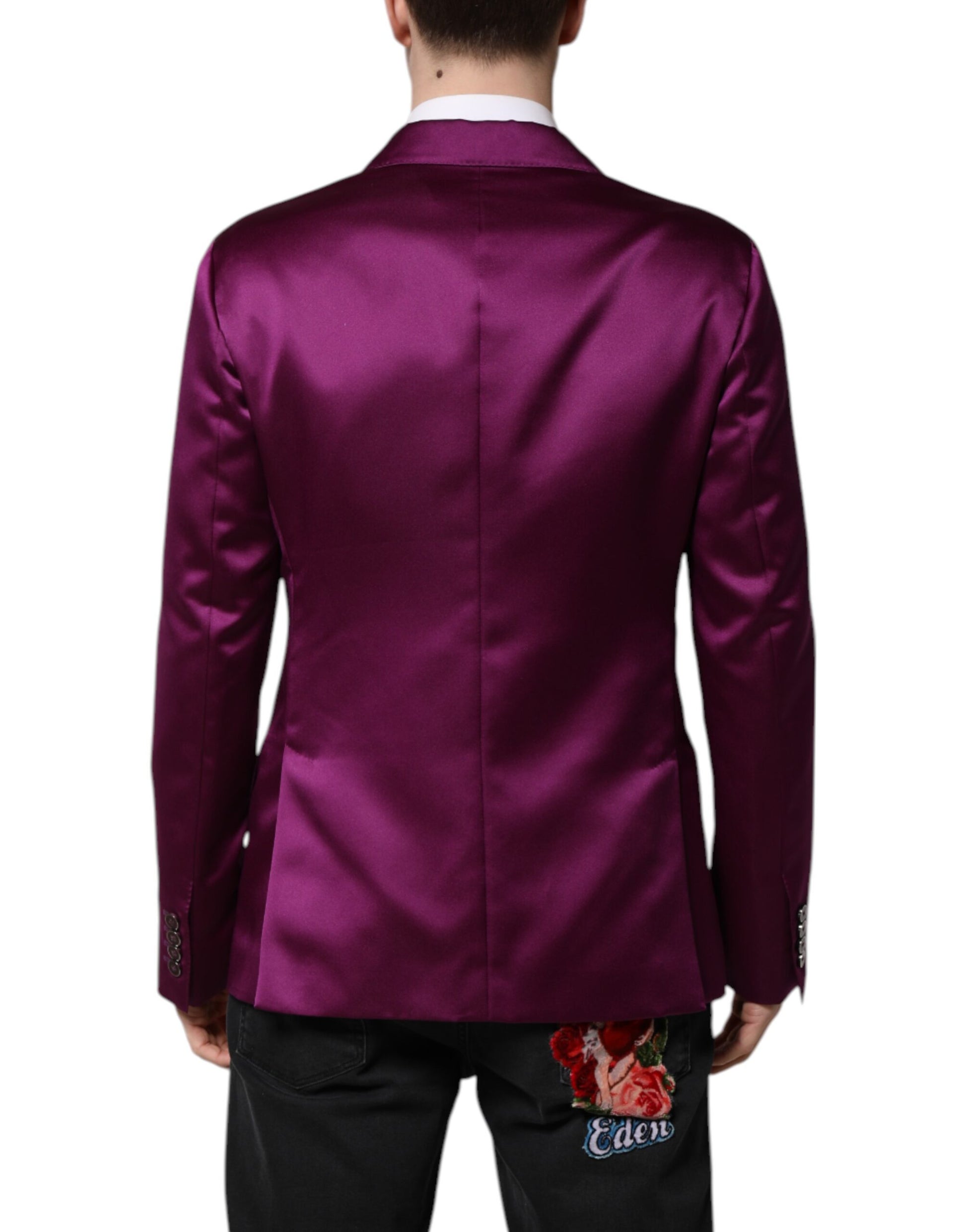 Dolce & Gabbana Purple Double Breasted Slim Fit Blazer Coat