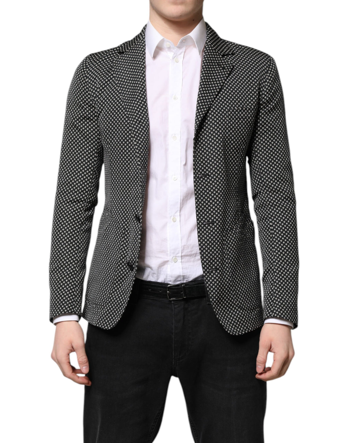 Dolce & Gabbana Black and White Patterned Men's Suit Coat Blazer