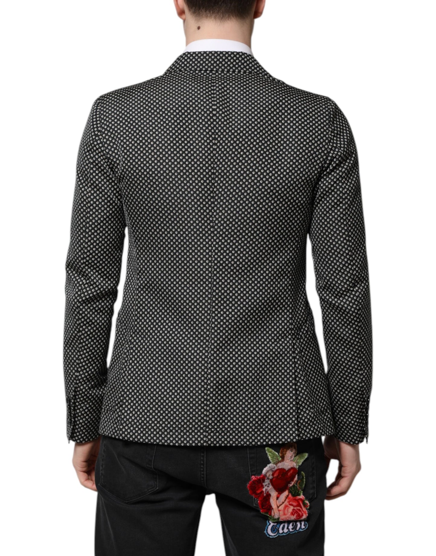 Dolce & Gabbana Black and White Patterned Men's Suit Coat Blazer