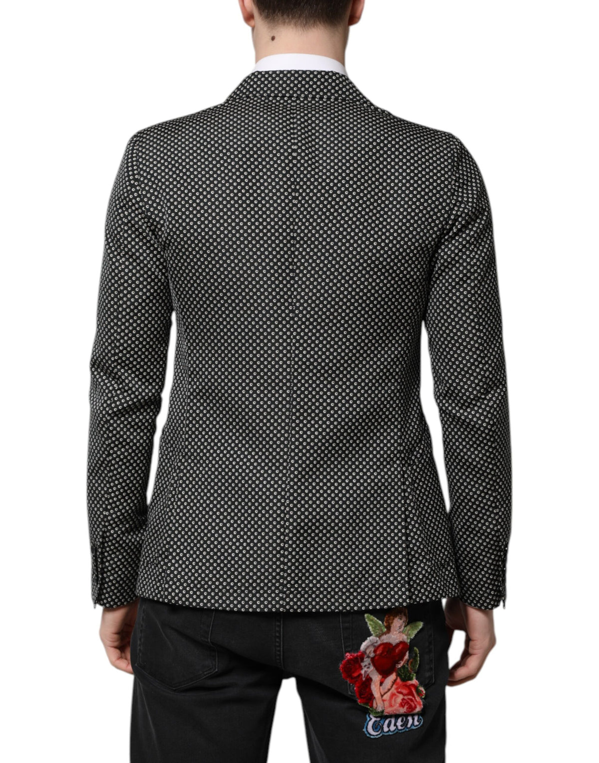 Dolce & Gabbana Black and White Patterned Men's Suit Coat Blazer