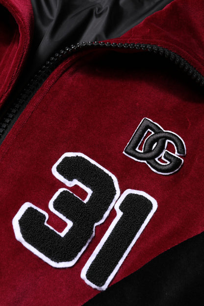 Dolce & Gabbana Red Black Cotton Logo Full-Zip Bomber Jacket