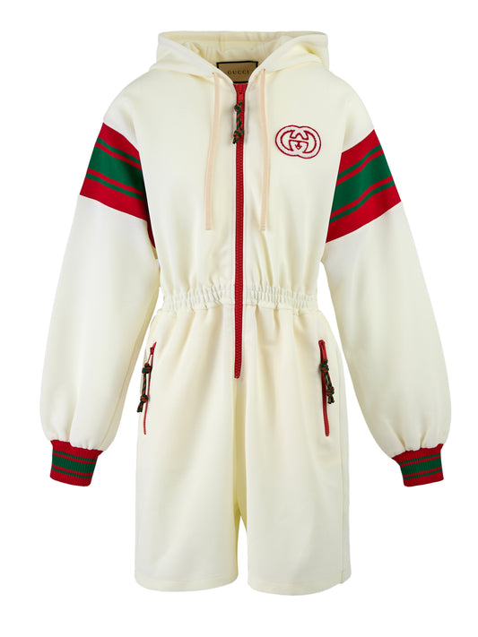 Gucci Cream Hooded Logo Sweat Playsuit