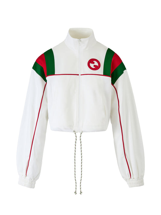 Gucci White Web Striped Cropped Track Top for Women