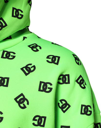 Dolce & Gabbana Green Polyester DGLogo Print Hooded Sweater