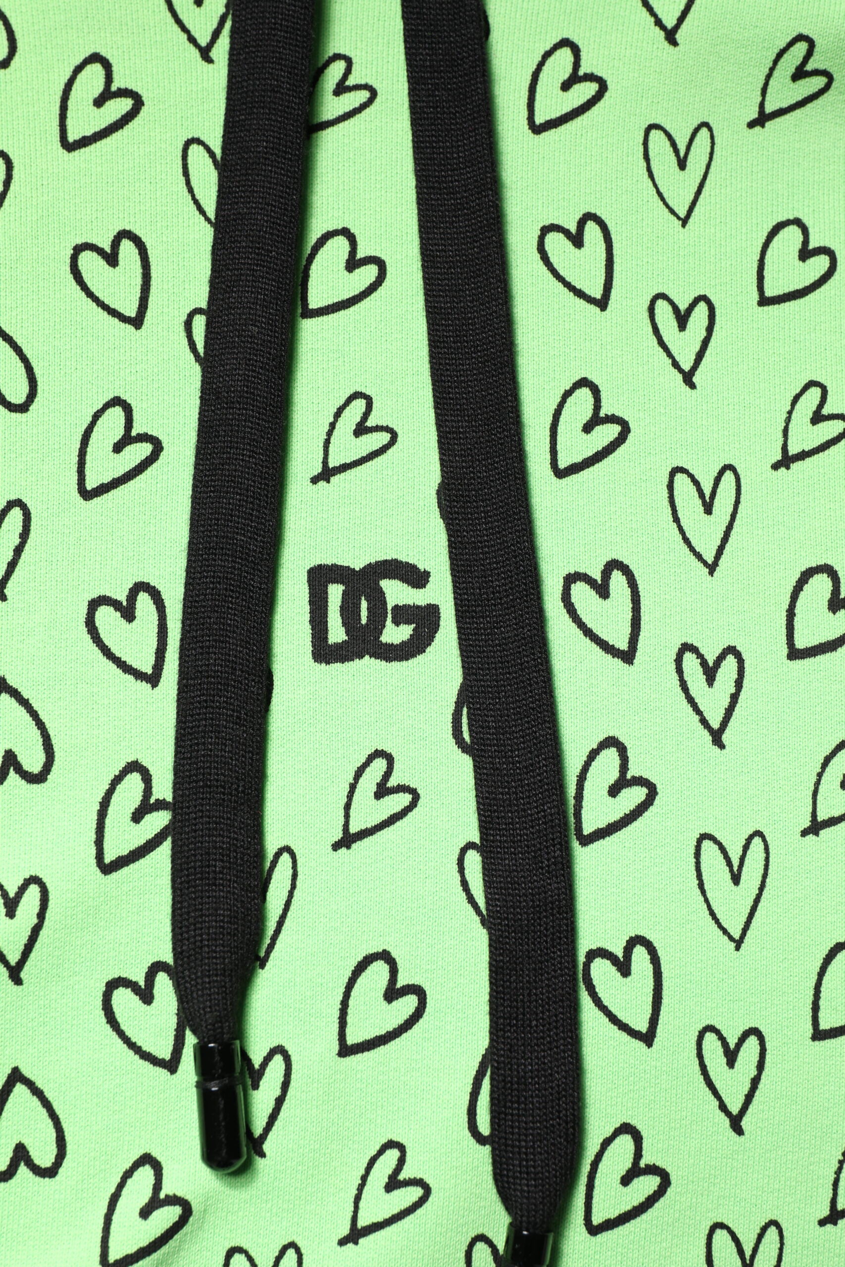 Dolce & Gabbana Green Cotton Logo Heart Print Hooded Sweater