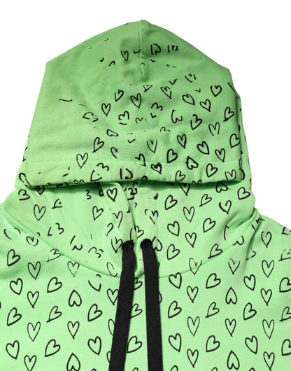 Dolce & Gabbana Green Cotton Logo Heart Print Hooded Sweater