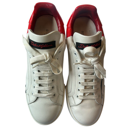 Dolce & Gabbana White & Red Logo Portofino Sneakers for Women