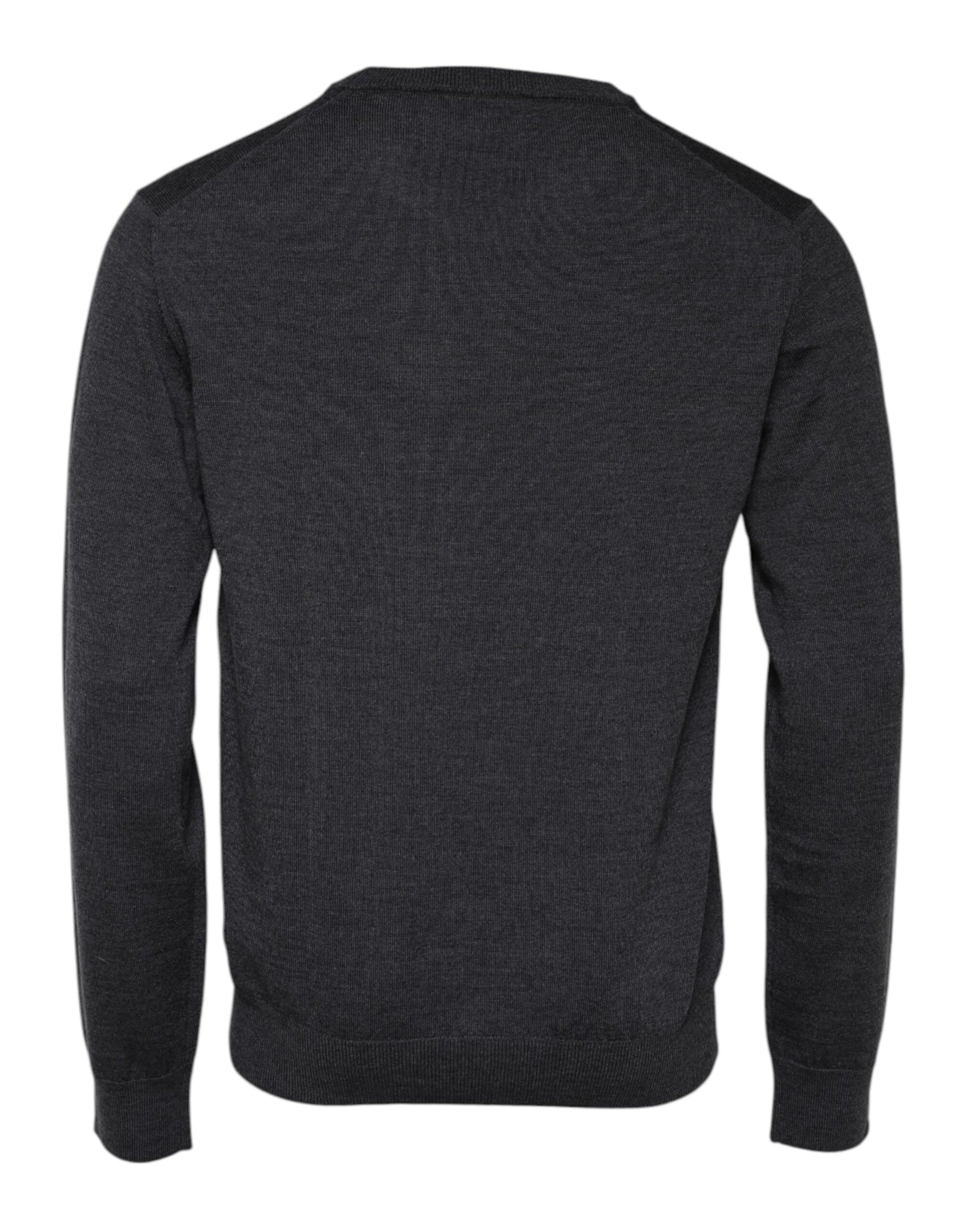 Dolce & Gabbana Gray Wool Logo Knitted Pullover Sweater