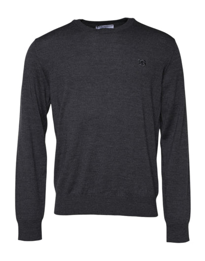 Dolce & Gabbana Gray Wool Logo Knitted Pullover Sweater