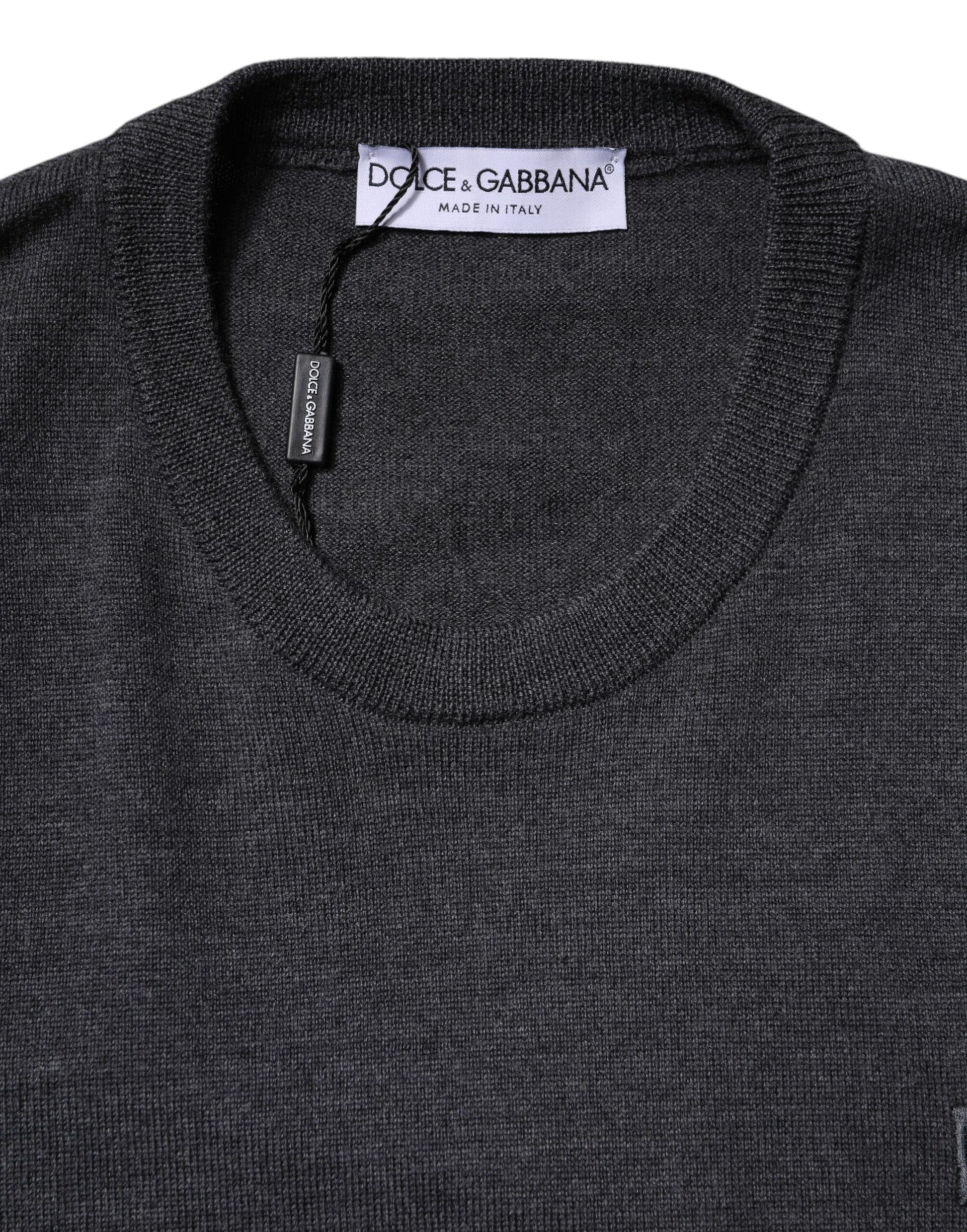 Dolce & Gabbana Gray Wool Logo Knitted Pullover Sweater