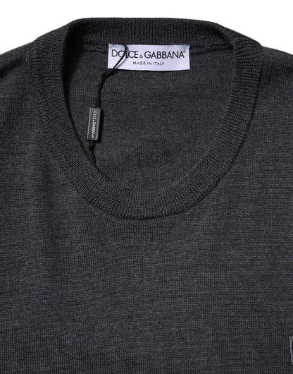 Dolce & Gabbana Gray Wool Logo Knitted Pullover Sweater