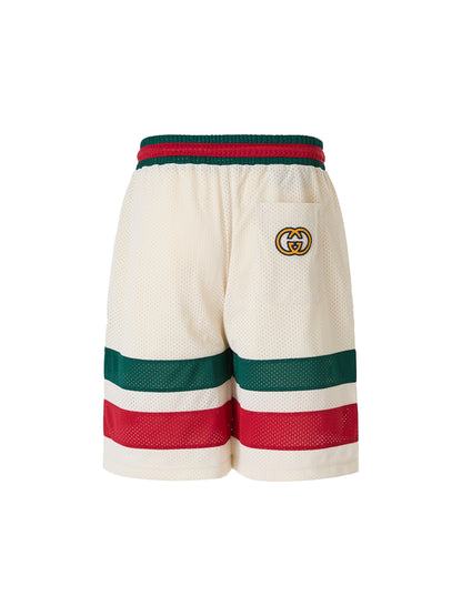 Gucci Cream Green Red Web Stripe Logo Shorts for Men