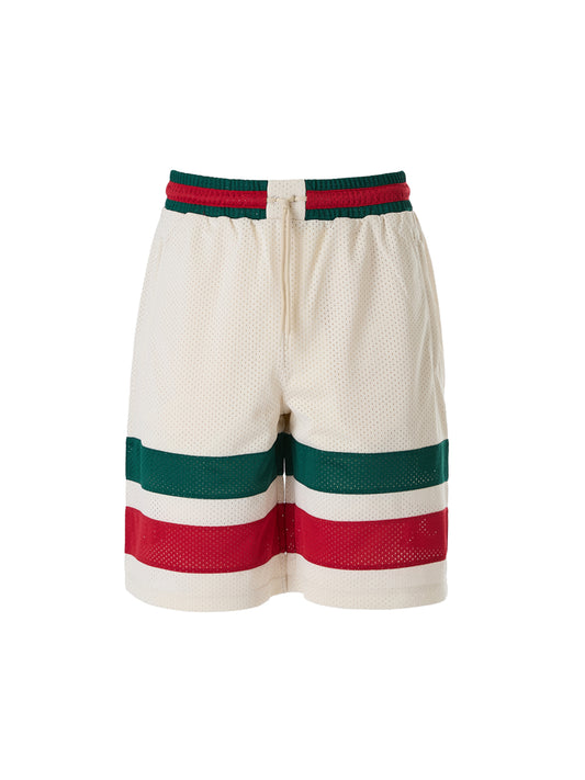 Gucci Cream Green Red Web Stripe Logo Shorts for Men
