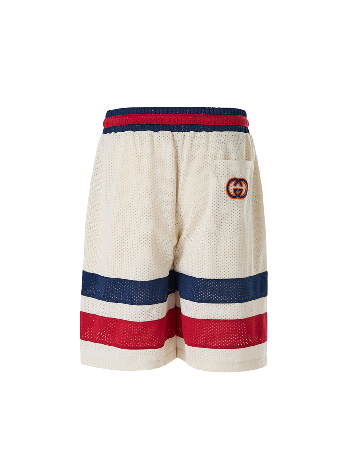 Gucci Cream Red Blue Web Stripe Logo Shorts for Men