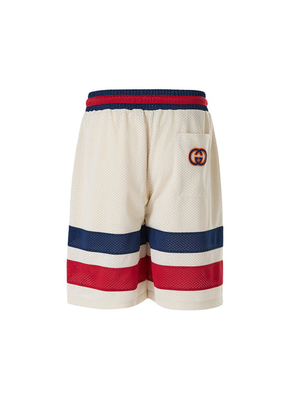 Gucci Cream Red Blue Web Stripe Logo Shorts for Men
