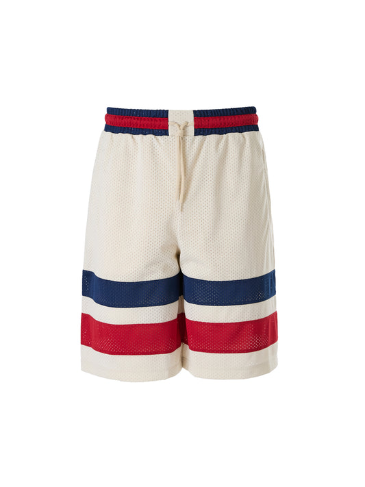 Gucci Cream Red Blue Web Stripe Logo Shorts for Men