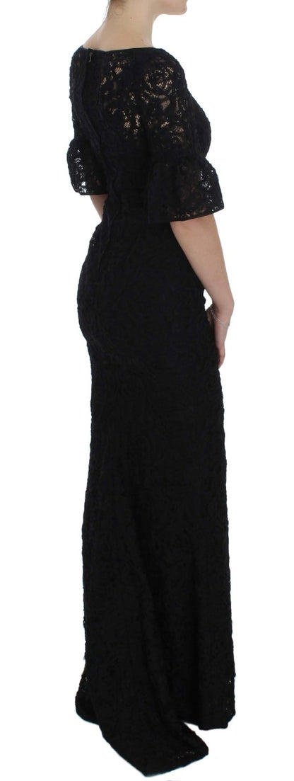  - Elegant Black Floral Lace Maxi Dress