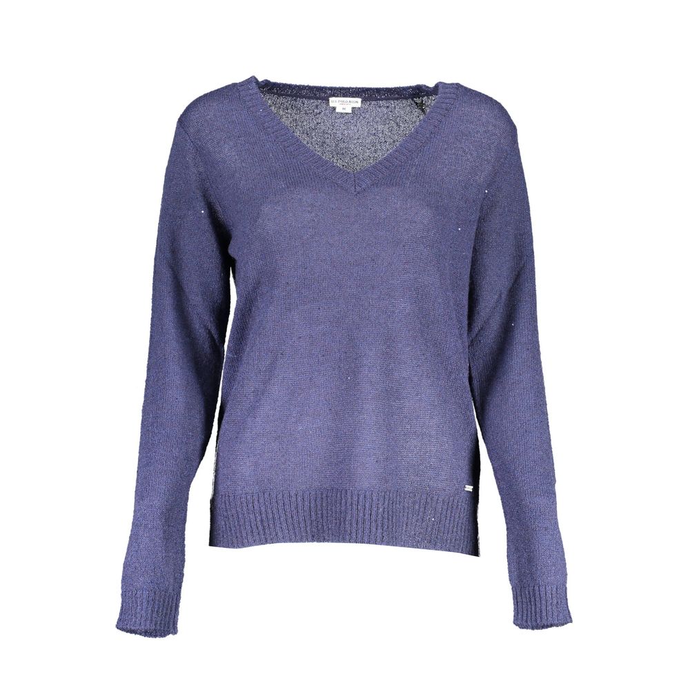 U.S. POLO ASSN. Women's Blue Acrylic Sweater with V-Neck