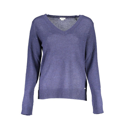 U.S. POLO ASSN. Women's Blue Acrylic Sweater with V-Neck
