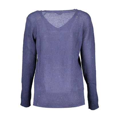 U.S. POLO ASSN. Women's Blue Acrylic Sweater with V-Neck