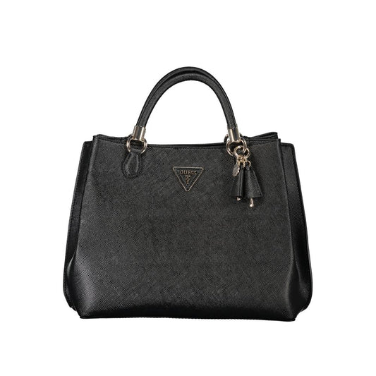 Guess Jeans Black Gizele Handbag – Faux Leather, Elegant Multi-Compartment Design