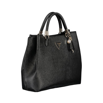 Guess Jeans Black Gizele Handbag – Faux Leather, Elegant Multi-Compartment Design
