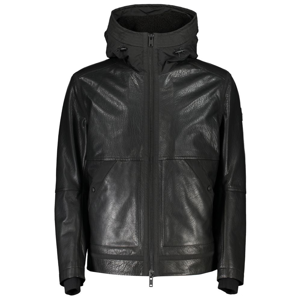 Hugo Boss JOGRID Black Leather Men's Jacket