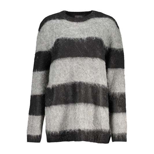 Guess Jeans Black Polyester Sweater - Striped Long Sleeve Crew Neck