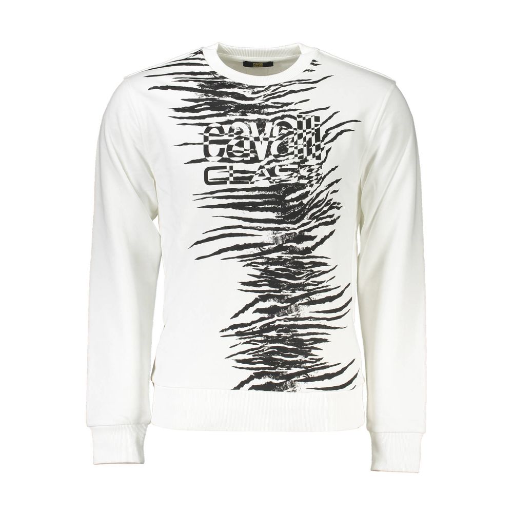 Cavalli Class White Cotton Sweater - Bold Style Meets Comfort