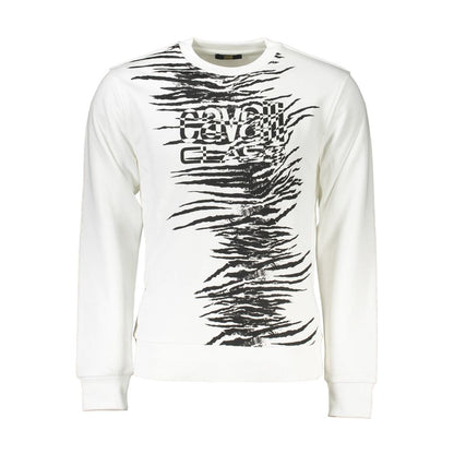 Cavalli Class White Cotton Sweater - Bold Style Meets Comfort