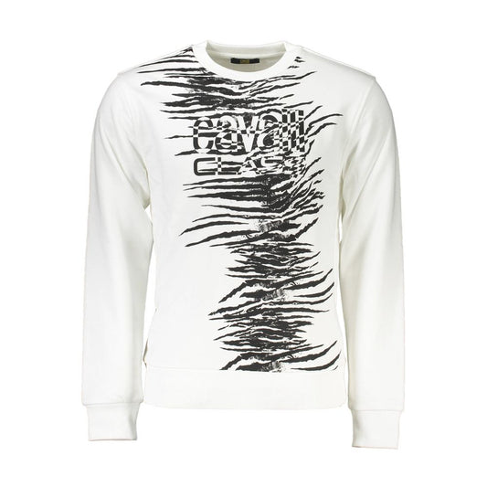 Cavalli Class White Cotton Sweater - Bold Style Meets Comfort