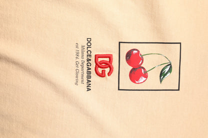 Dolce & Gabbana Beige Cotton Cherry DG Logo Print Crew Neck T-shirt