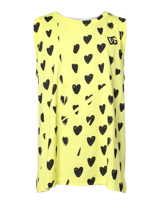 Dolce & Gabbana Yellow Cotton Sleeveless DG Heart T-shirt – Authentic Luxury
