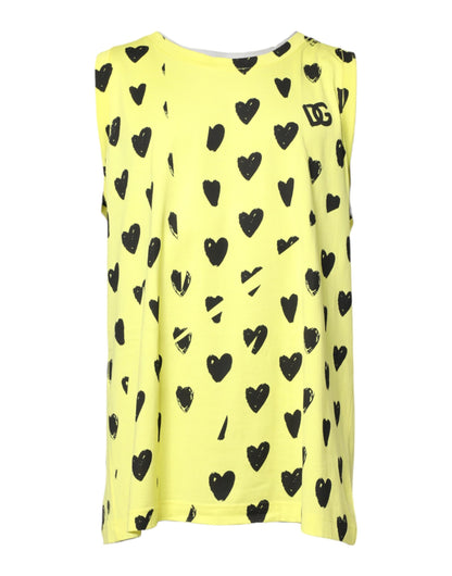 Dolce & Gabbana Yellow Cotton Sleeveless DG Heart T-shirt – Authentic Luxury