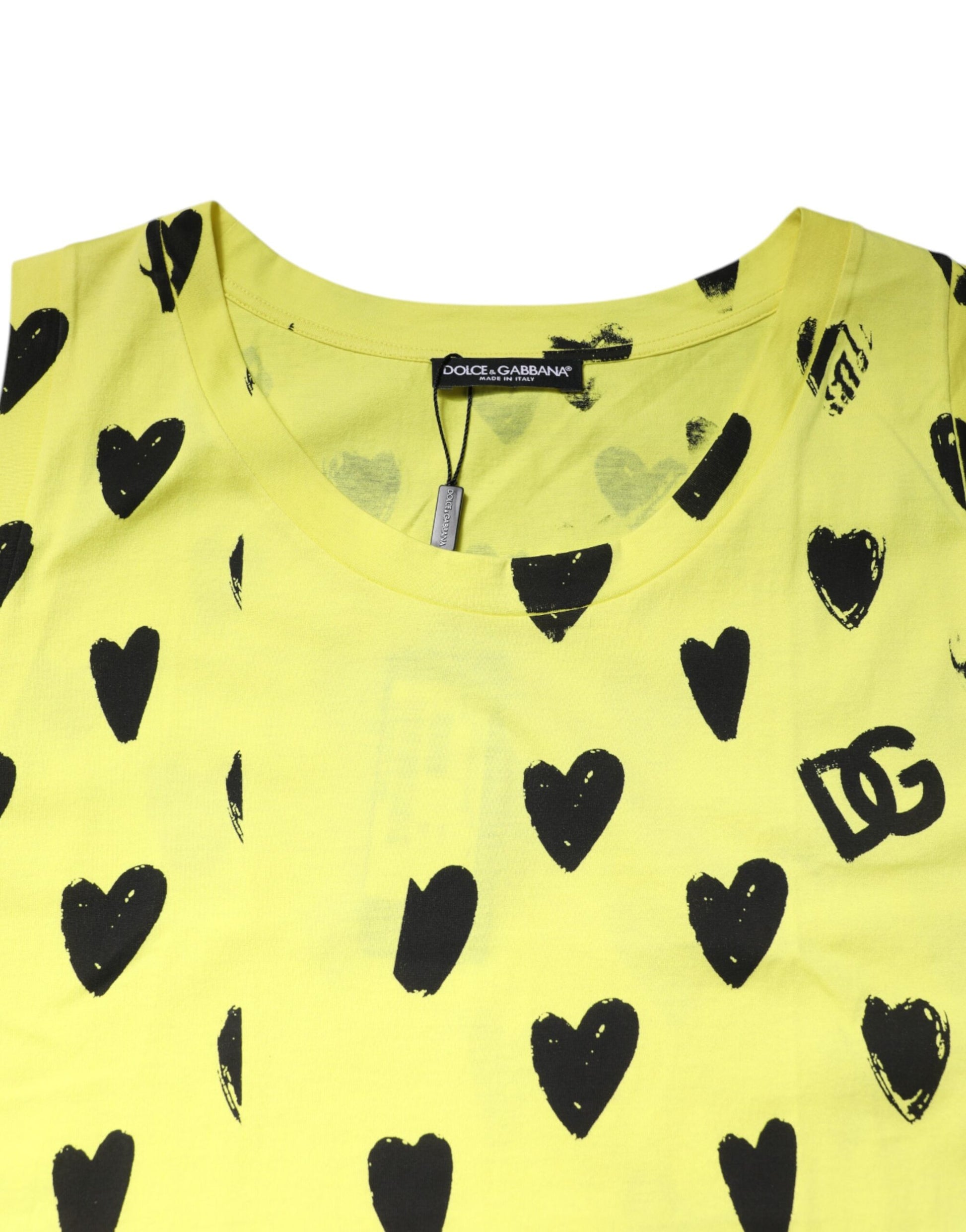 Dolce & Gabbana Yellow Cotton Sleeveless DG Heart T-shirt – Authentic Luxury