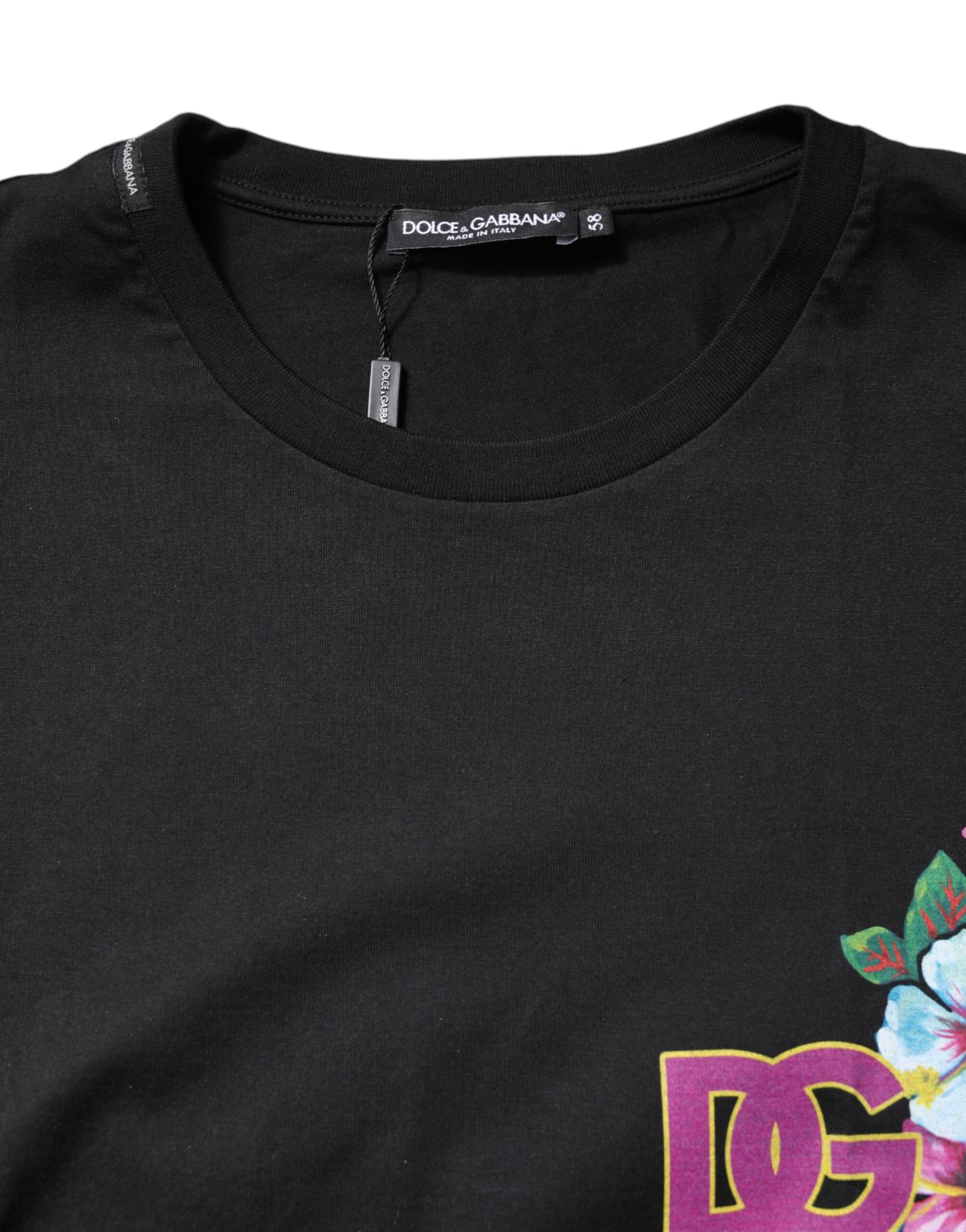 Dolce & Gabbana Black DG Floral Print Crew Neck T-shirt