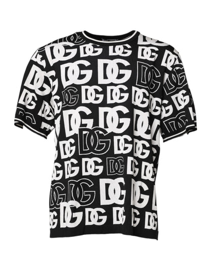 Dolce & Gabbana Black and White Silk Knit DG Print T-shirt