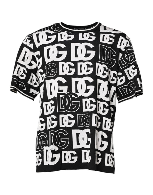 Dolce & Gabbana Black and White Silk Knit DG Print T-shirt
