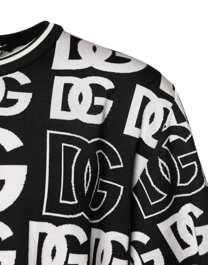 Dolce & Gabbana Black and White Silk Knit DG Print T-shirt