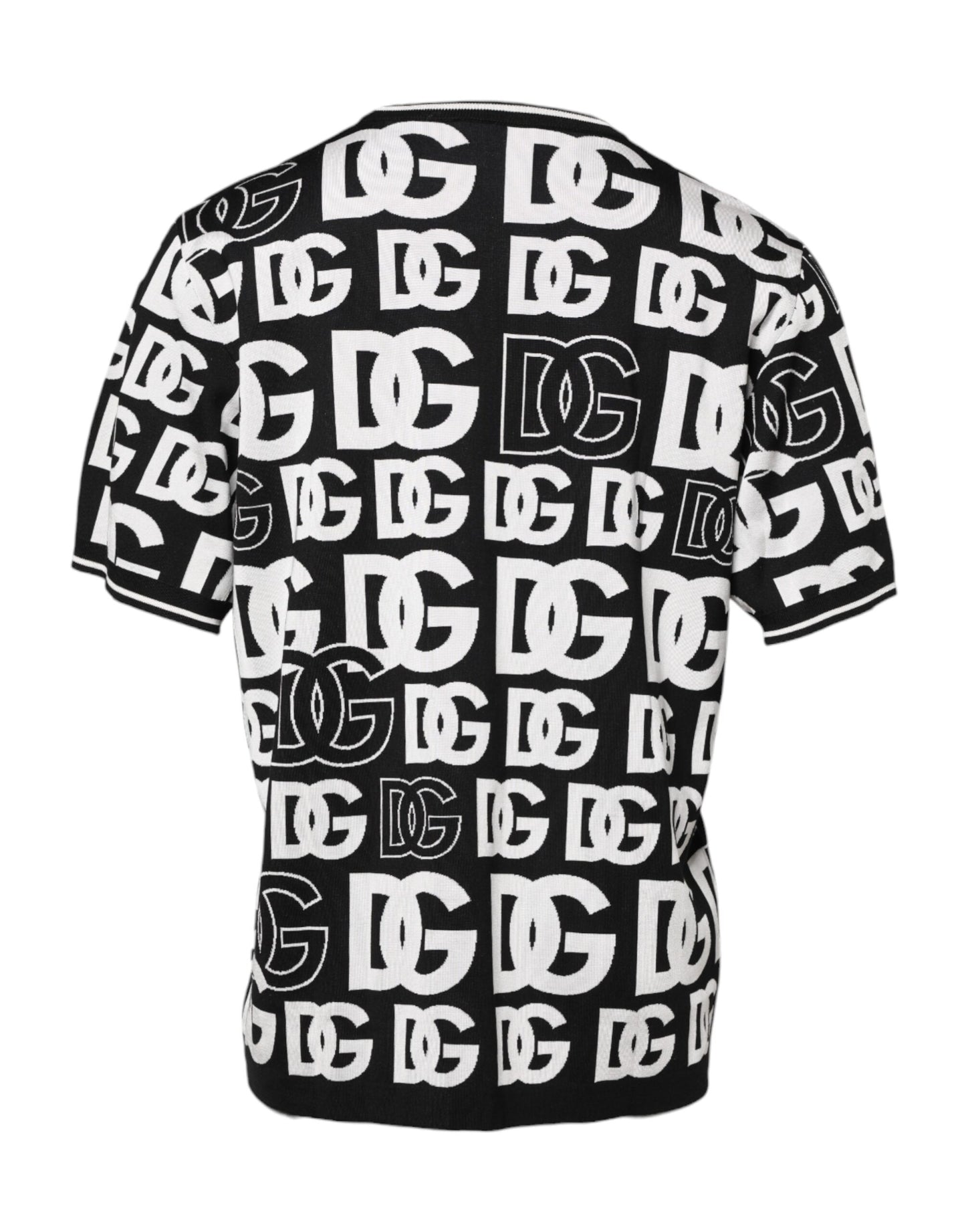 Dolce & Gabbana Black and White Silk Knit DG Print T-shirt