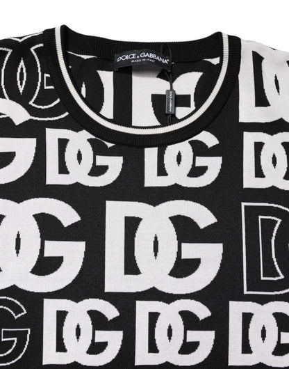 Dolce & Gabbana Black and White Silk Knit DG Print T-shirt