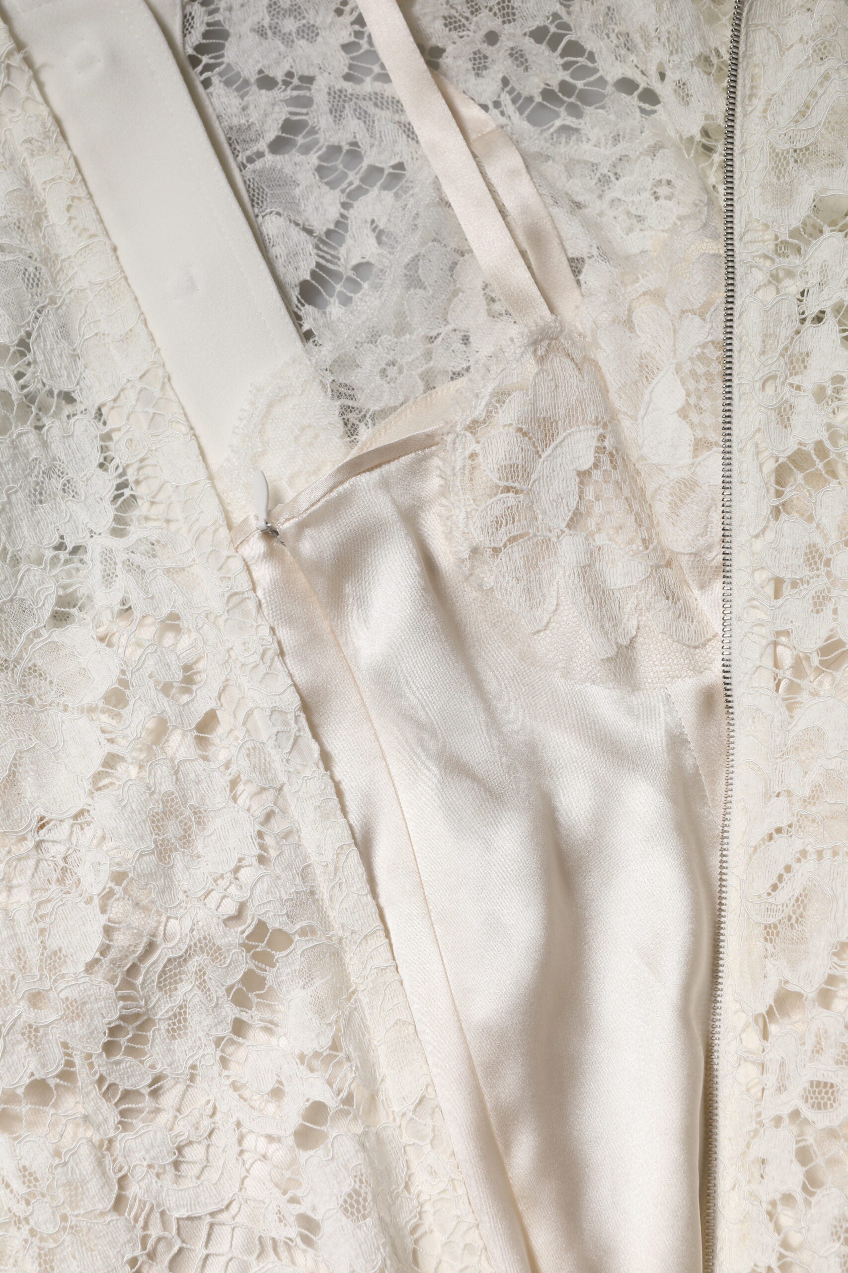 Dolce & Gabbana White Floral Lace Long Sleeves A-line Dress with Minor Defect