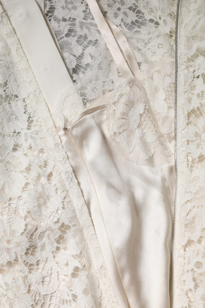 Dolce & Gabbana White Floral Lace Long Sleeves A-line Dress with Minor Defect