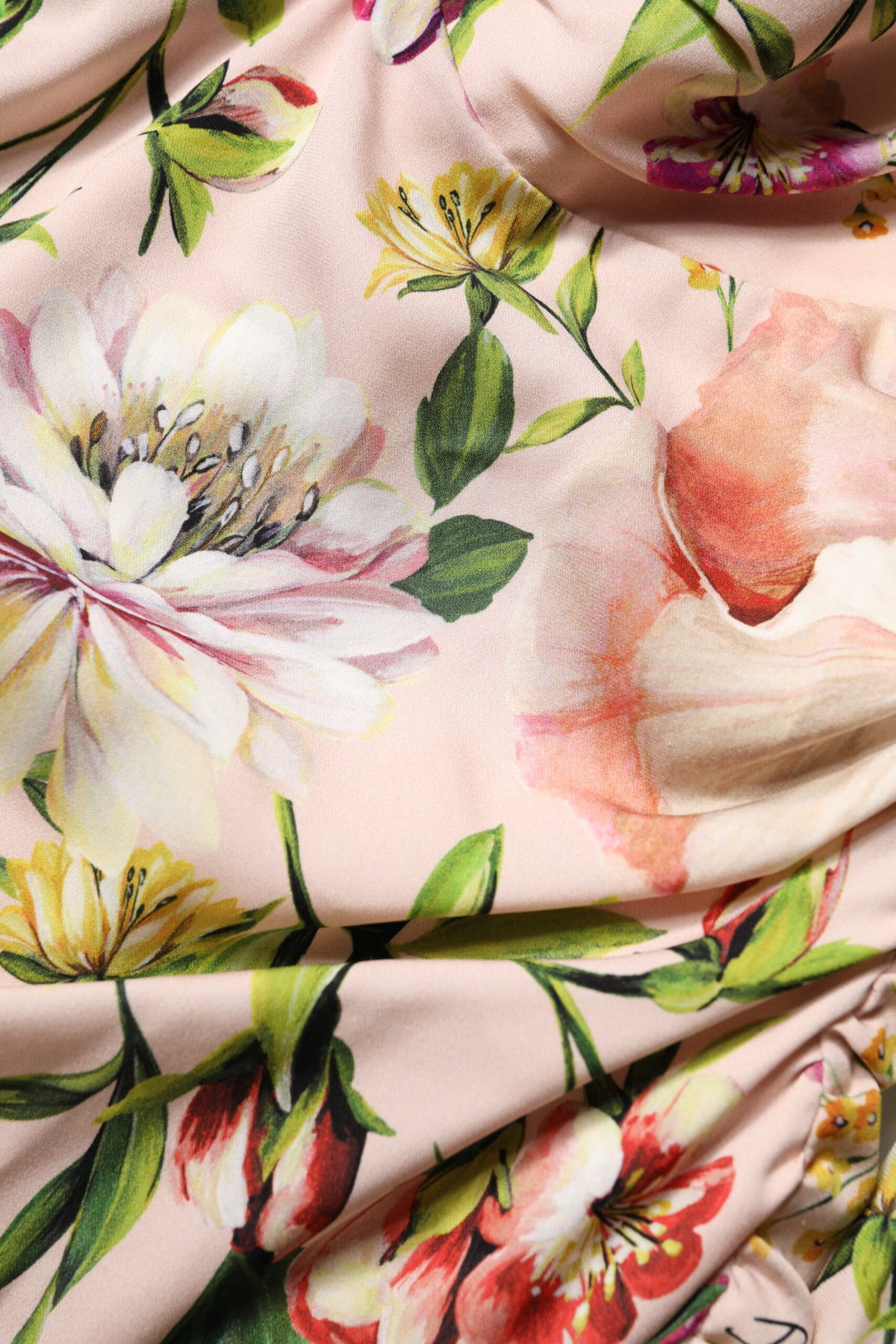 Dolce & Gabbana Pink Floral Silk Fit And Flared Midi Dress