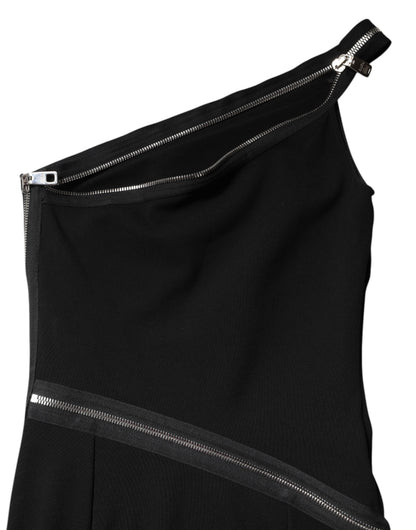 Dolce & Gabbana Black One Shoulder Zipper Detail Sheath Dress