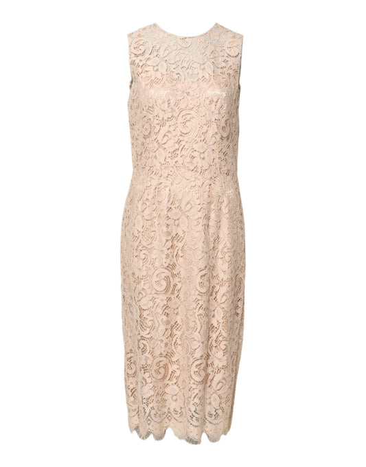 Dolce & Gabbana Beige Floral Lace Sleeveless Sheath Dress - Preowned Elegance