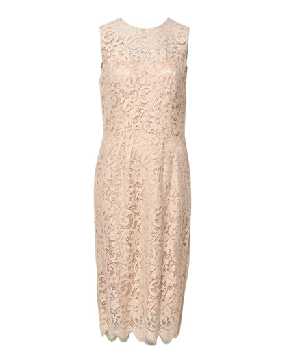 Dolce & Gabbana Beige Floral Lace Sleeveless Sheath Dress - Preowned Elegance